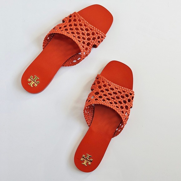 Tory Burch Shoes - TORY BURCH Woven Flat Slide - Desert Flower Orange $298 Sz US 8.5 Preppy Summer